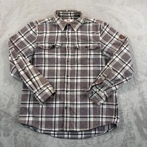 Fjallraven Ovik Heavy Flannel Shirt Men Medium Grey Tartan Plaid Long Sleeve